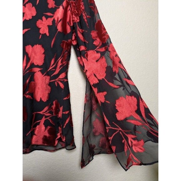 Vintage Red Black Burnout Floral Mesh Top Size Large Whimsigoth Romantic Pappell - Picture 7 of 9